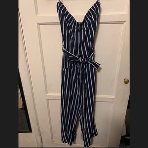 Strapless jumpsuit. Navy blue, size large.